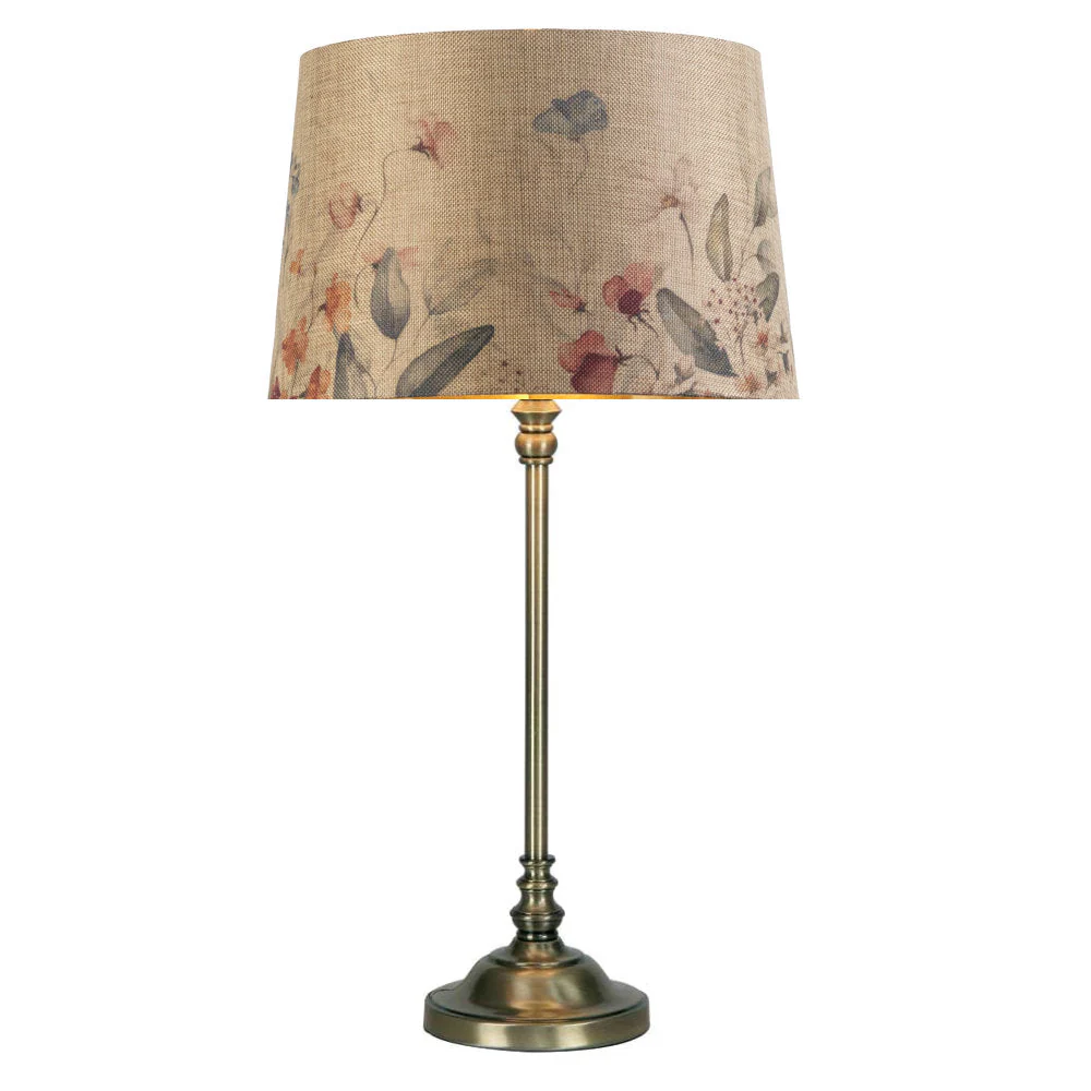 14" Beige Linen Floral Design Gold Inner Vintage Easy Fit Tapered Drum Shade 35cm - Image 3