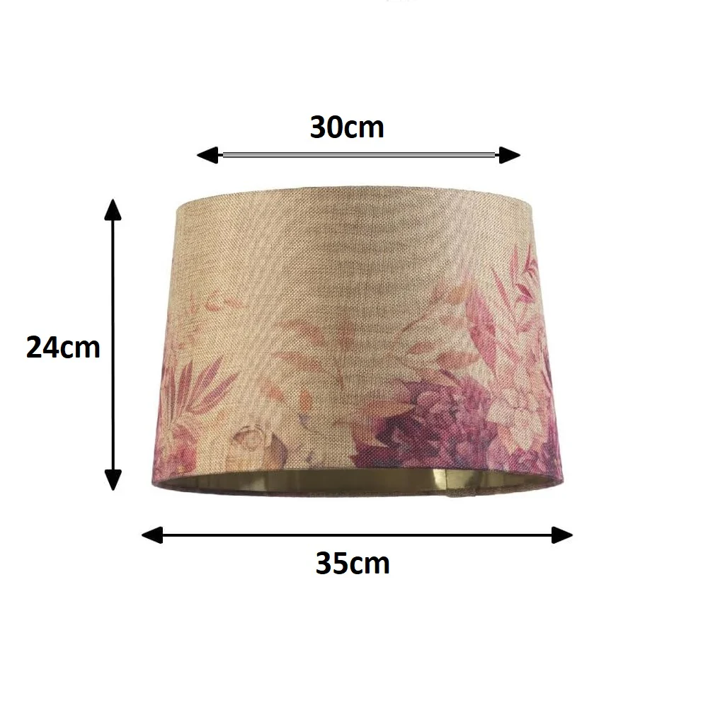 14" Beige Linen Floral Design Gold Inner Vintage Easy Fit Tapered Drum Shade 35cm - Image 5