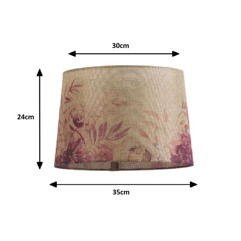 14" Beige Linen Rose Design Vintage Easy Fit Tapered Drum Shade 35cm - Image 5