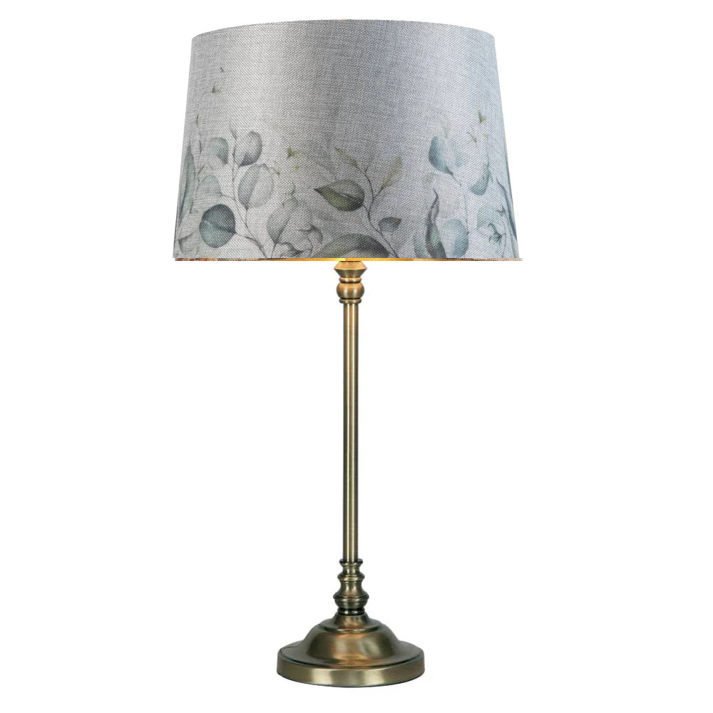 12" Grey Linen Leaves Design Gold Inner Vintage Easy Fit Tapered Drum Shade 30cm - Image 3
