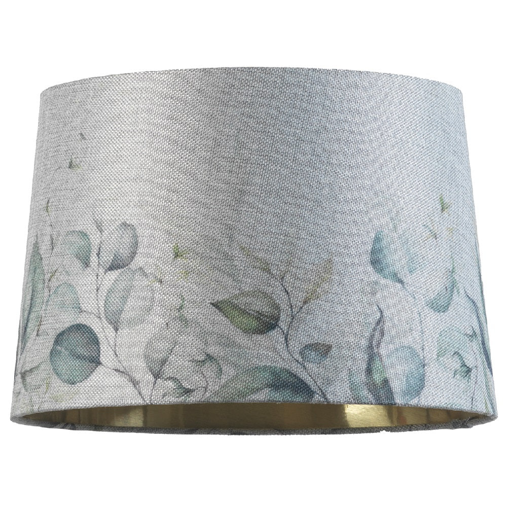 12" Grey Linen Leaves Design Gold Inner Vintage Easy Fit Tapered Drum Shade 30cm - Image 4