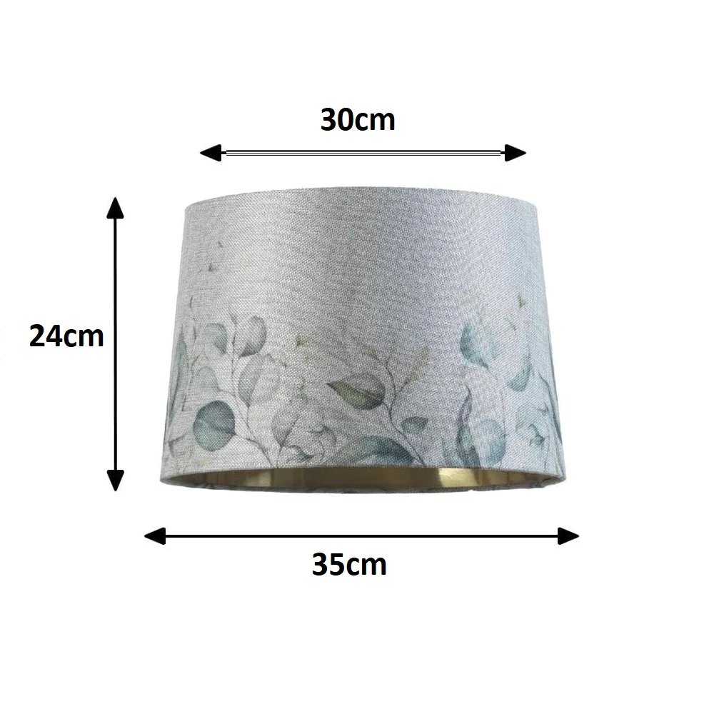 14" Grey Linen Leaves Design Gold Inner Vintage Easy Fit Tapered Drum Shade 35cm - Image 5