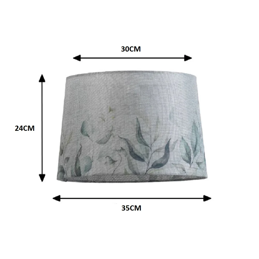 14" Grey Linen Leaves Design Vintage Easy Fit Tapered Drum Shade 35cm - Image 5