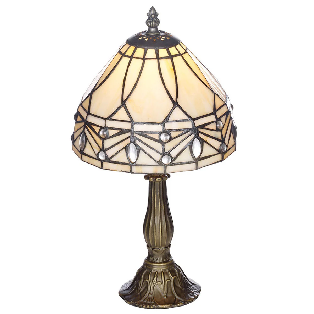 8" Cream Marble Effect & Pearl Tiffany Glass Vintage Dome Table Lamp 35cm - Image 3