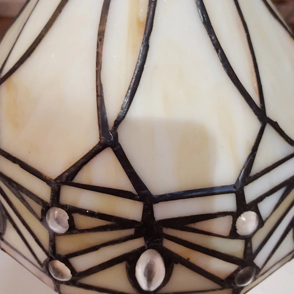 8" Cream Marble Effect & Pearl Tiffany Glass Vintage Dome Table Lamp 35cm - Image 5