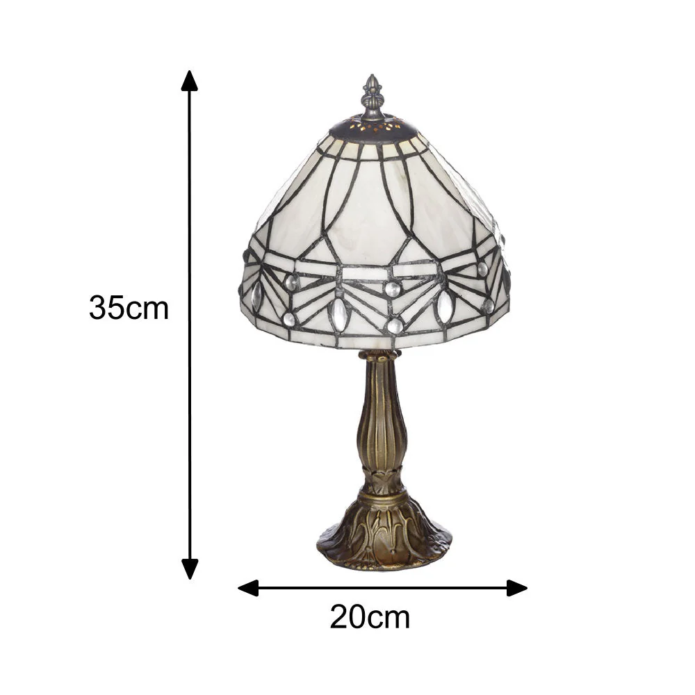 8" Cream Marble Effect & Pearl Tiffany Glass Vintage Dome Table Lamp 35cm - Image 6