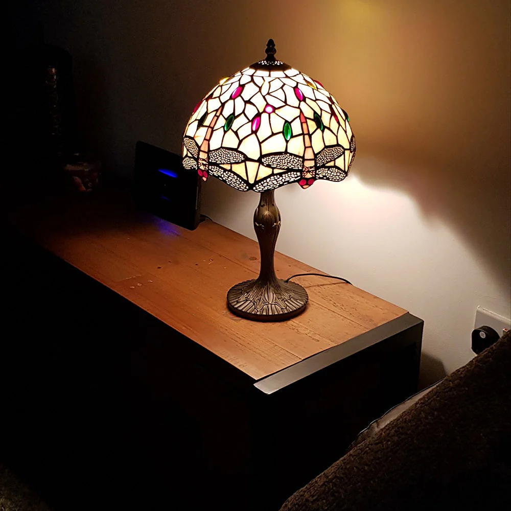 8" Dragonfly & Jewel Multicolour Tiffany Glass Vintage Dome Table Lamp 35cm - Image 5