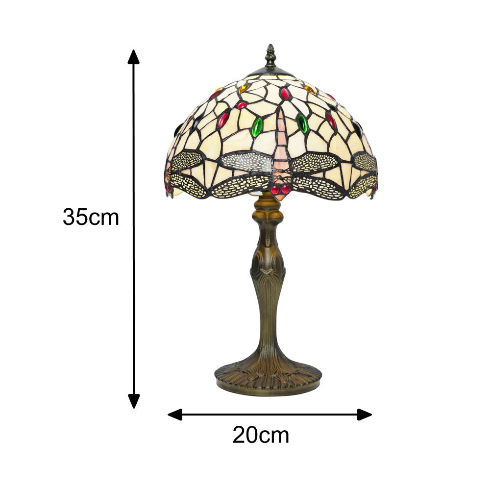 8" Dragonfly & Jewel Multicolour Tiffany Glass Vintage Dome Table Lamp 35cm - Image 6
