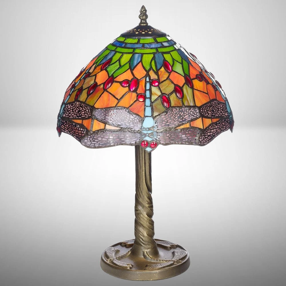 8" Dragonfly Multicolour Tiffany Glass Vintage Dome Table Lamp 35cm - Image 4