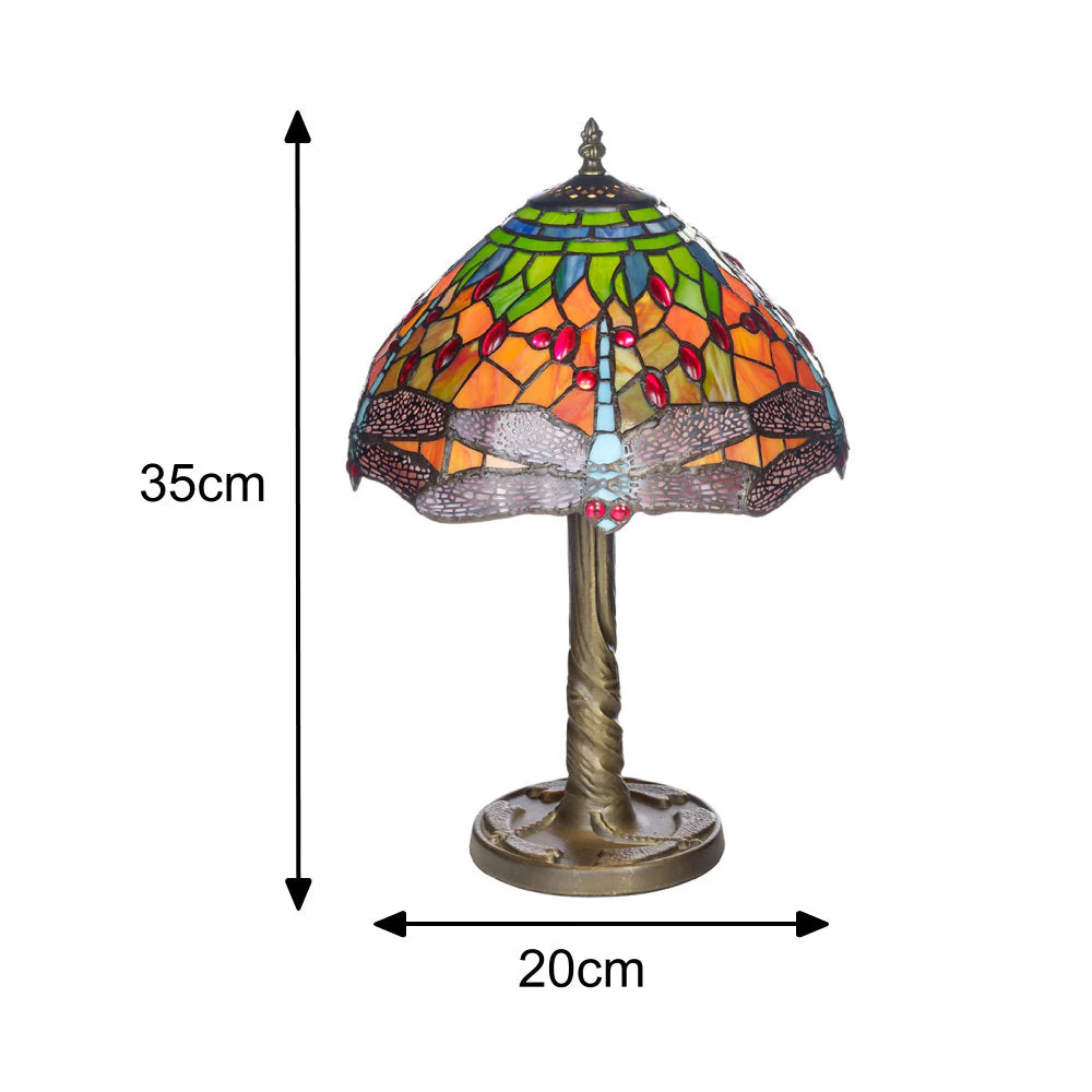 8" Dragonfly Multicolour Tiffany Glass Vintage Dome Table Lamp 35cm - Image 5