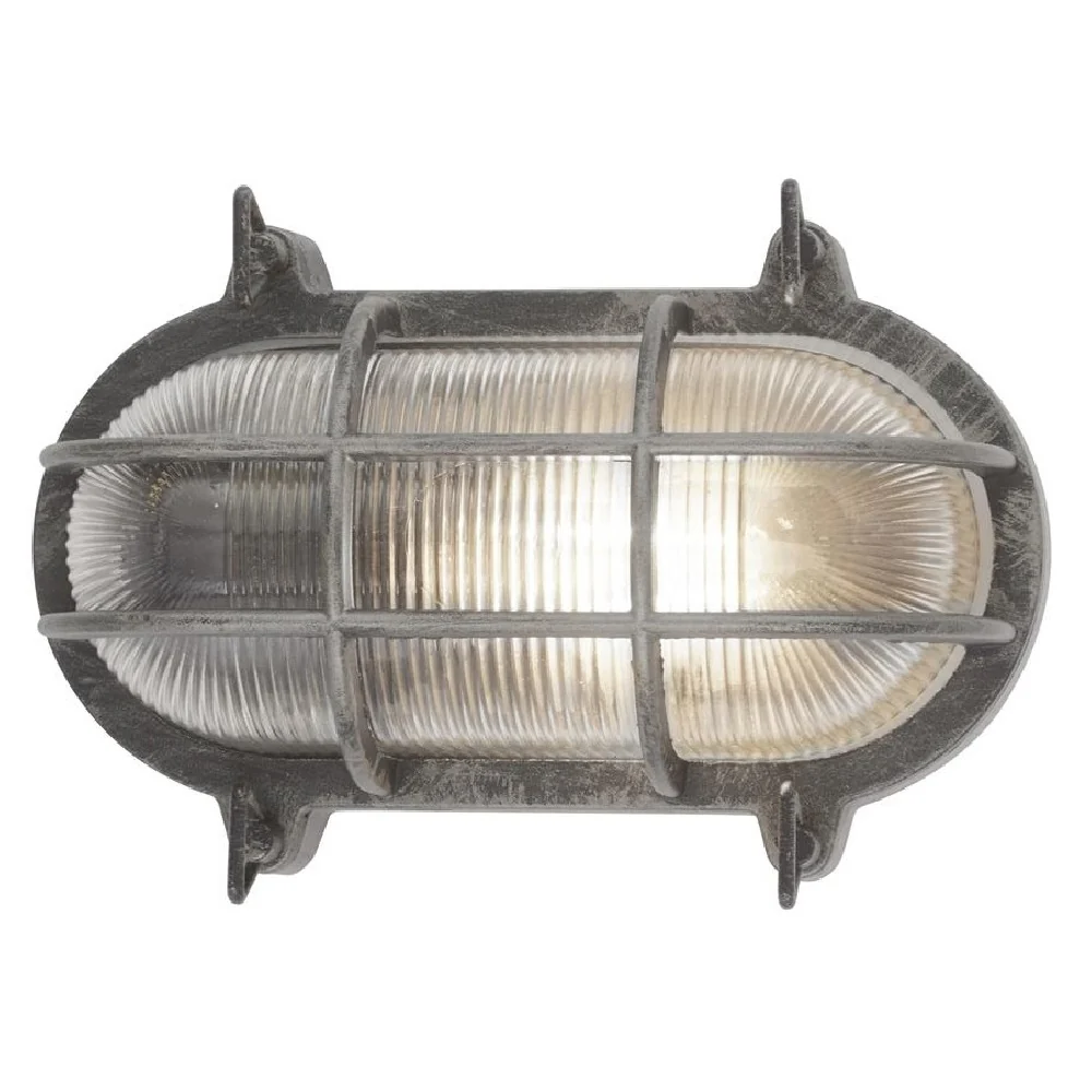 Antique Black Silver & Ribbed Glass Outdoor Vintage Oval Flush Bulkhead Wall Light 248mm - Image 3
