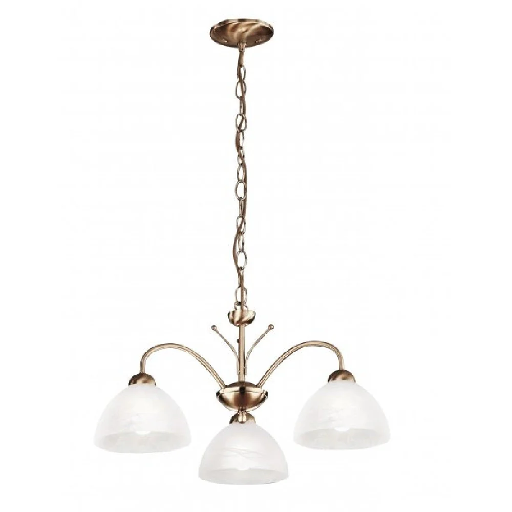 Antique Brass & Alabaster Glass Vintage Dome 3 Lamp Pendant Light 56cm - Image 2