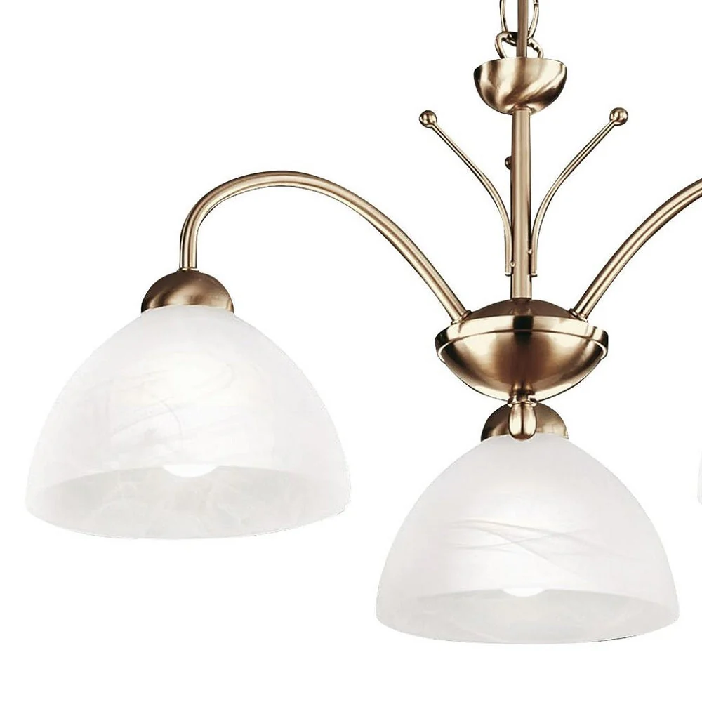 Antique Brass & Alabaster Glass Vintage Dome 3 Lamp Pendant Light 56cm - Image 3
