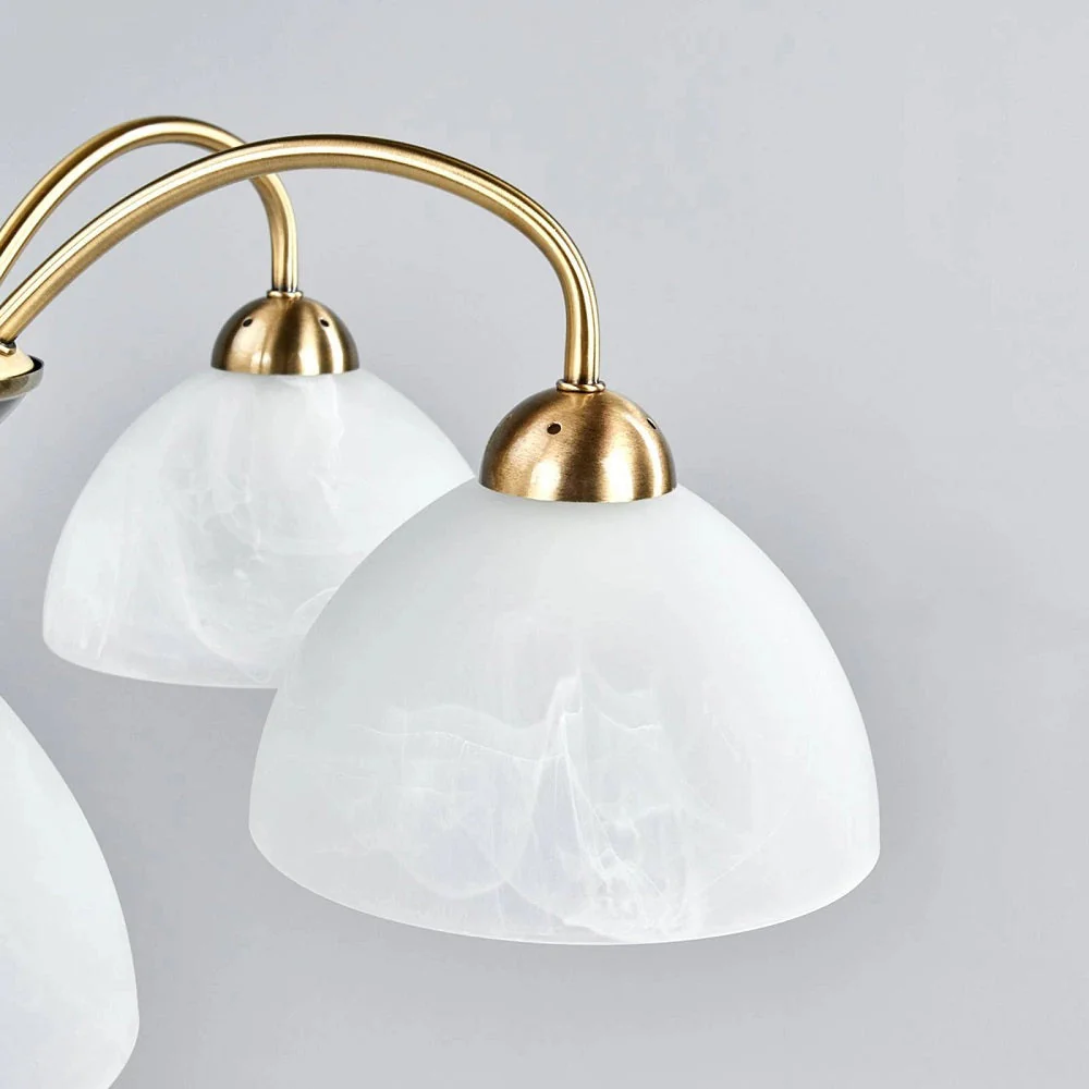 Antique Brass & Alabaster Glass Vintage Dome 5 Lamp Pendant Light 56cm - Image 2