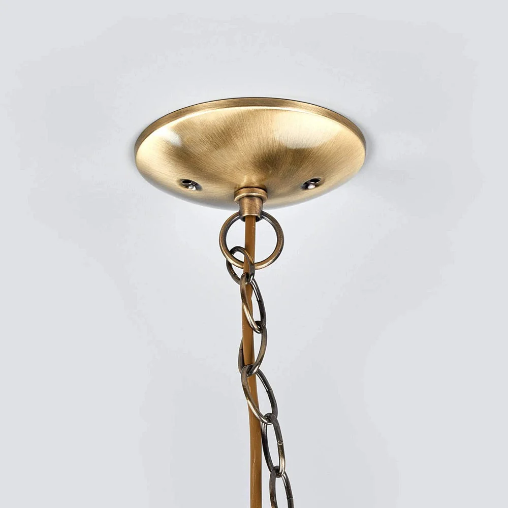Antique Brass & Alabaster Glass Vintage Dome 5 Lamp Pendant Light 56cm - Image 3