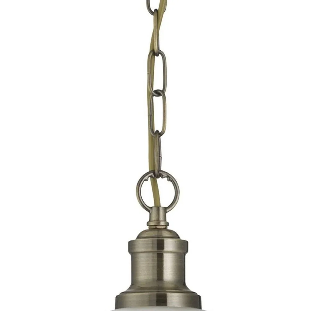 Antique Brass & Alabaster Glass Vintage Dome Pendant Light 34cm - Image 3