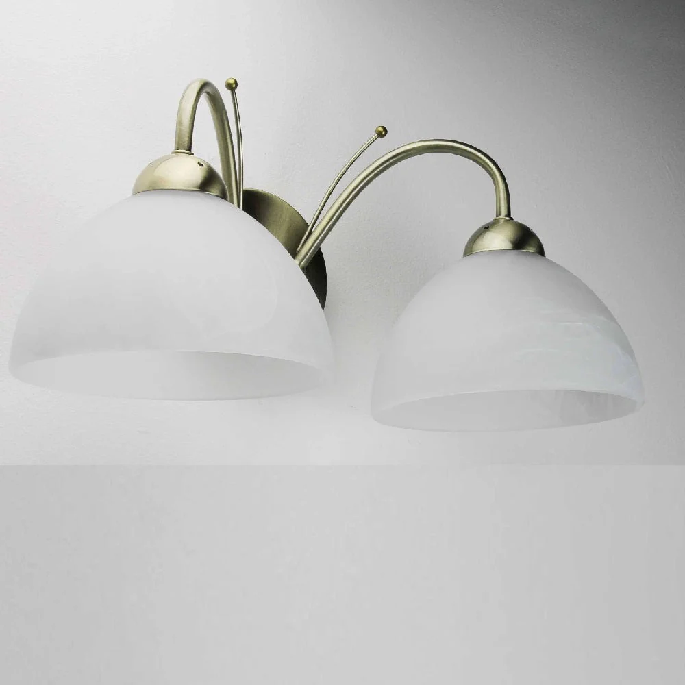 Antique Brass & Alabaster Glass Vintage Dome Swan Neck 2 Lamp Wall Light 40cm - Image 3