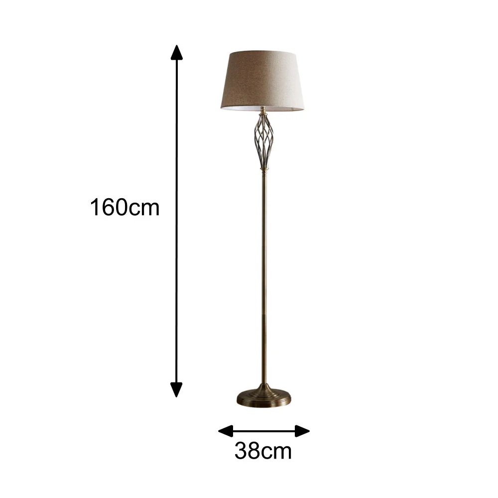 Antique Brass Barley Twist Vintage Floor Lamp with Oatmeal Linen Shade 160cm - Image 6
