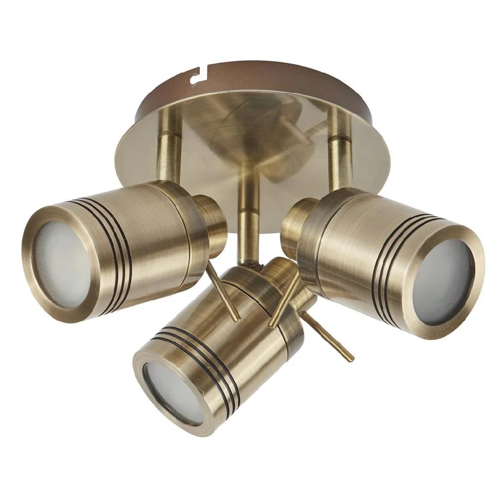 Antique Brass Bathroom Vintage 3 Lamp Round Plate Ceiling Spotlight IP44 - Image 3