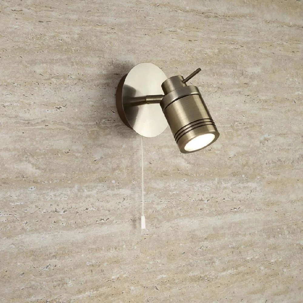 Antique Brass Bathroom Vintage Cylinder Head Switched Wall Spotlight IP44 - Image 3