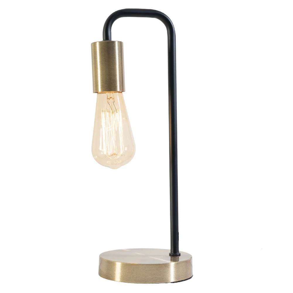 Antique Brass & Black Vintage Metal Industrial Swan Neck Table Desk Lamp 35cm