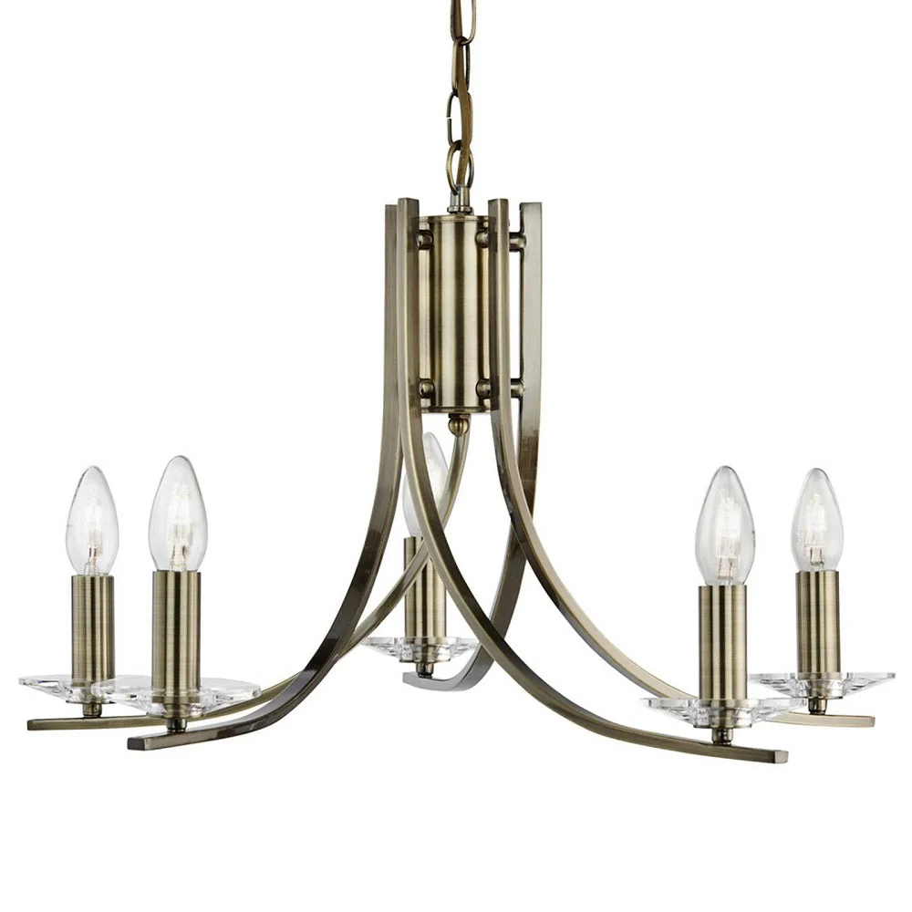 Antique Brass Classic Vintage 5 Lamp Pendant Light 62cm
