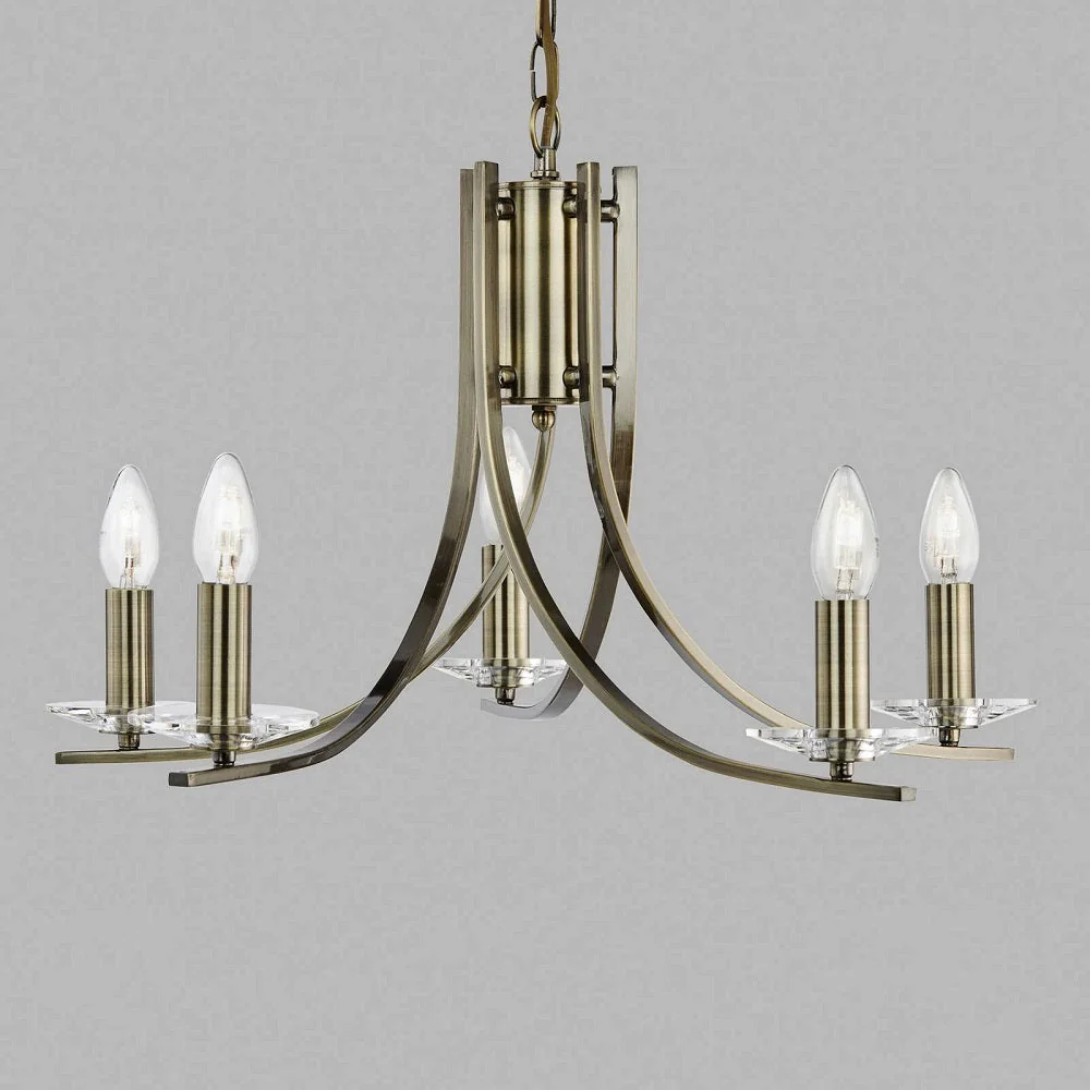 Antique Brass Classic Vintage 5 Lamp Pendant Light 62cm - Image 4