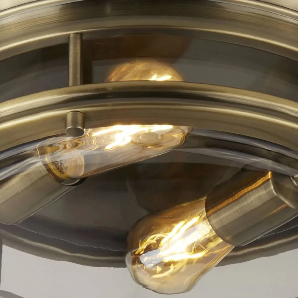 Antique Brass & Clear Glass Bathroom Vintage Round 2 Lamp Flush Light 35cm - Image 3