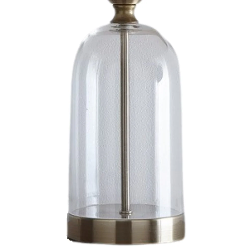 Antique Brass & Clear Glass Bell Jar Table Lamp with Natural Linen Shade 48cm - Image 2