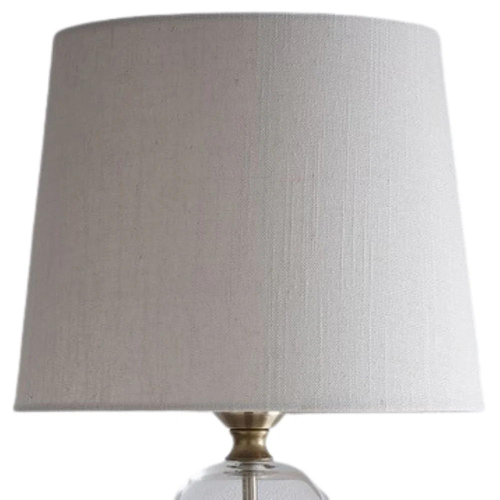 Antique Brass & Clear Glass Bell Jar Table Lamp with Natural Linen Shade 48cm - Image 3