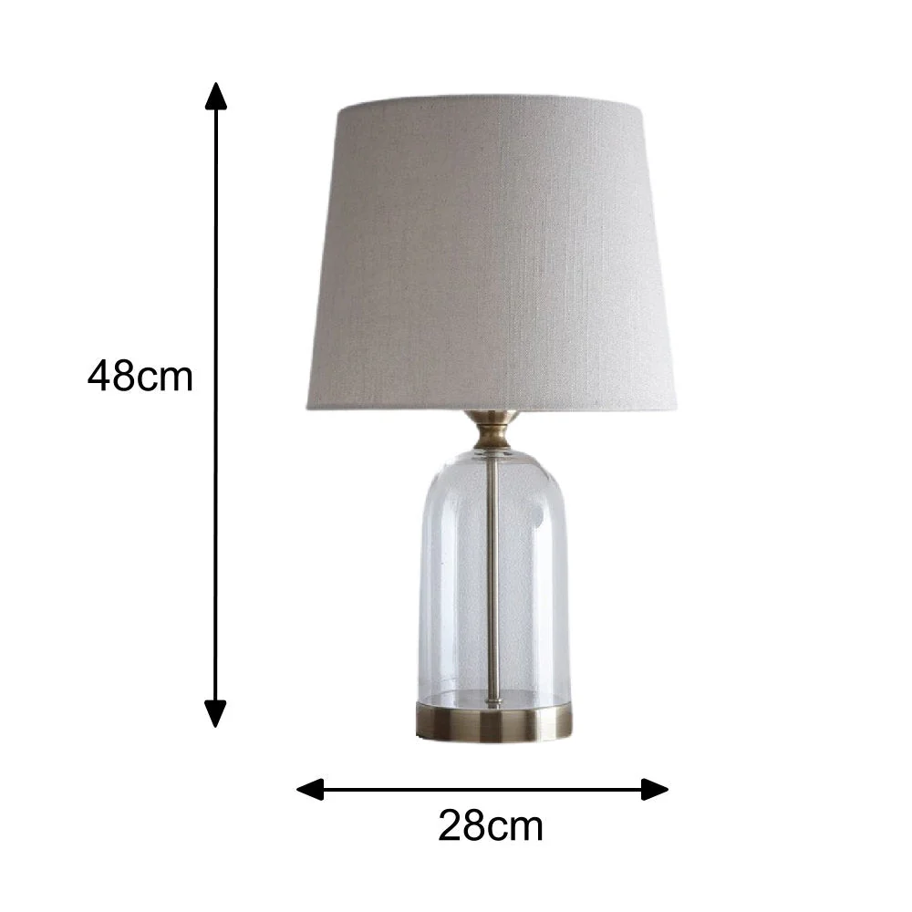 Antique Brass & Clear Glass Bell Jar Table Lamp with Natural Linen Shade 48cm - Image 6