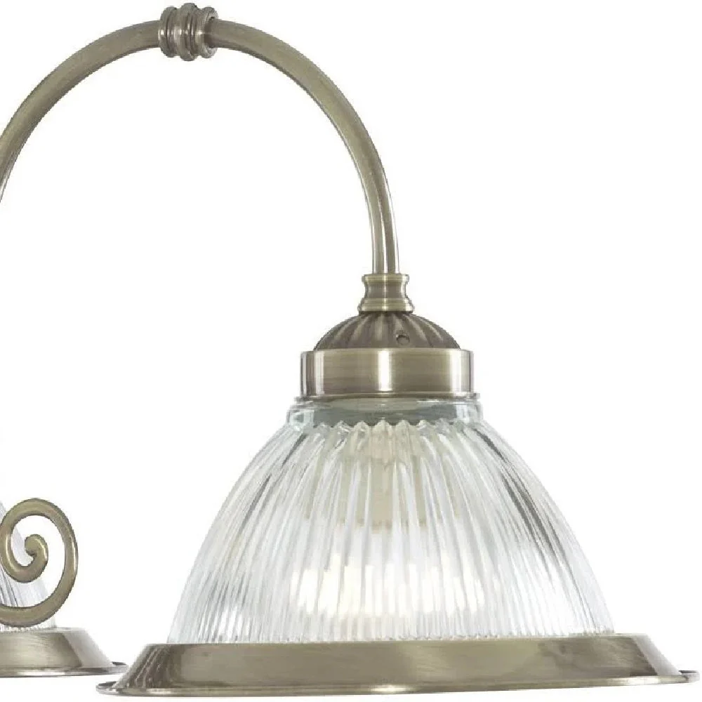 Antique Brass & Clear Ribbed Glass Vintage Dome 5 Lamp Pendant Light 62cm - Image 3