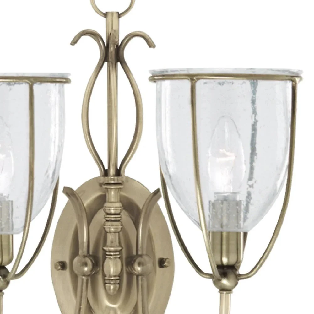 Antique Brass & Clear Seeded Glass Vintage 2 Lamp Wall Light 36cm - Image 2