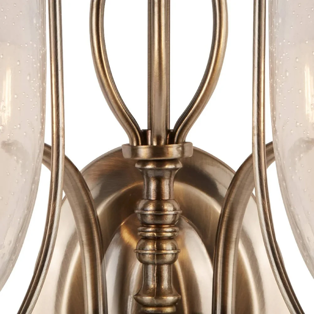 Antique Brass & Clear Seeded Glass Vintage 2 Lamp Wall Light 36cm - Image 3