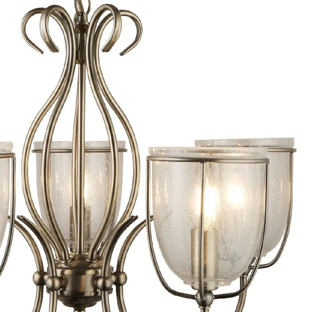 Antique Brass & Clear Seeded Glass Vintage 5 Lamp Pendant Light 52cm - Image 2