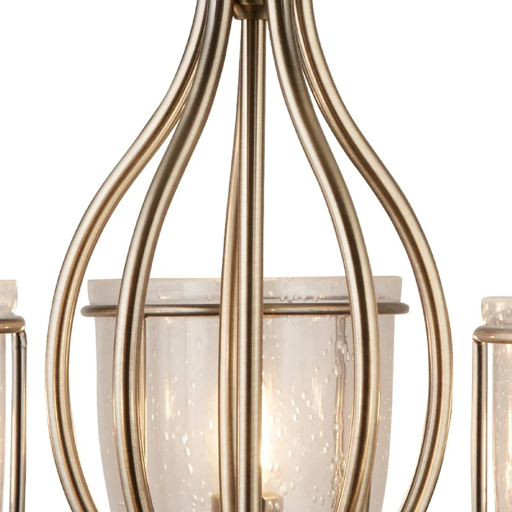 Antique Brass & Clear Seeded Glass Vintage 5 Lamp Pendant Light 52cm - Image 3