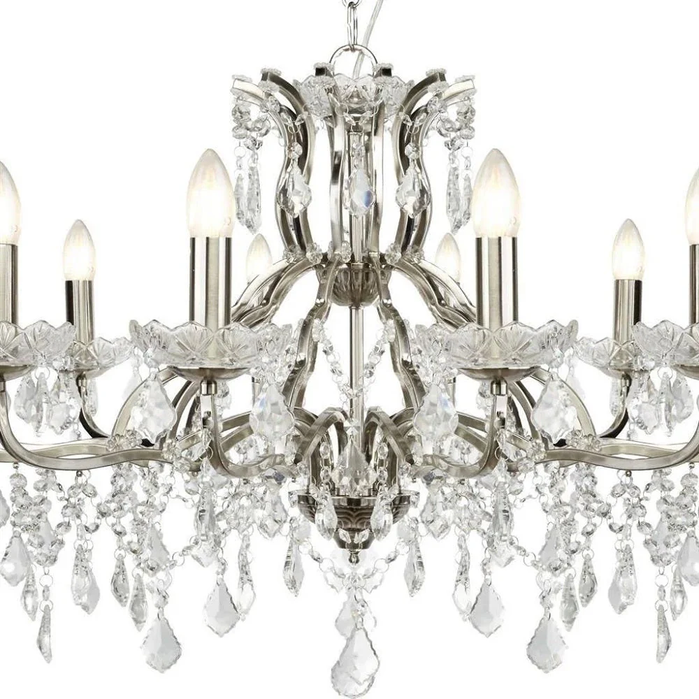Antique Brass & Crystal Bead Traditional 6 Lamp Chandelier Light 70cm - Image 3