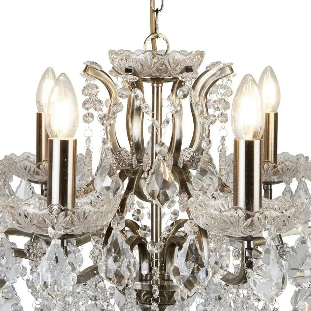 Antique Brass & Crystal Bead Traditional 8 Lamp Chandelier Light 70cm - Image 2