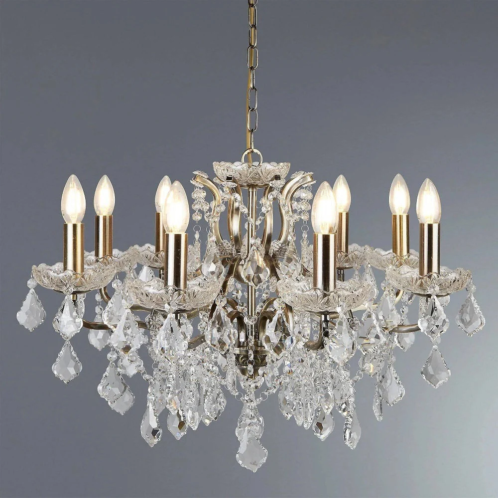 Antique Brass & Crystal Bead Traditional 8 Lamp Chandelier Light 70cm - Image 4
