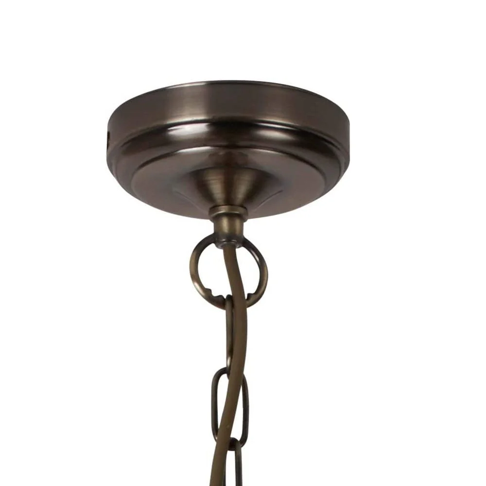Antique Brass & Holophane Glass Vintage Dome 3 Lamp Pendant Light 56cm - Image 3