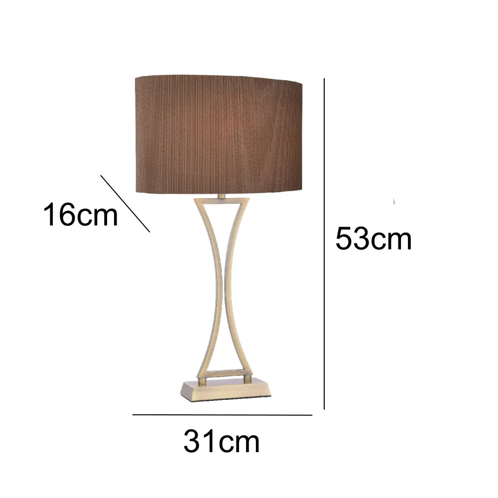 Antique Brass Modern Concave Table Lamp with Brown Oval Shade - Image 5