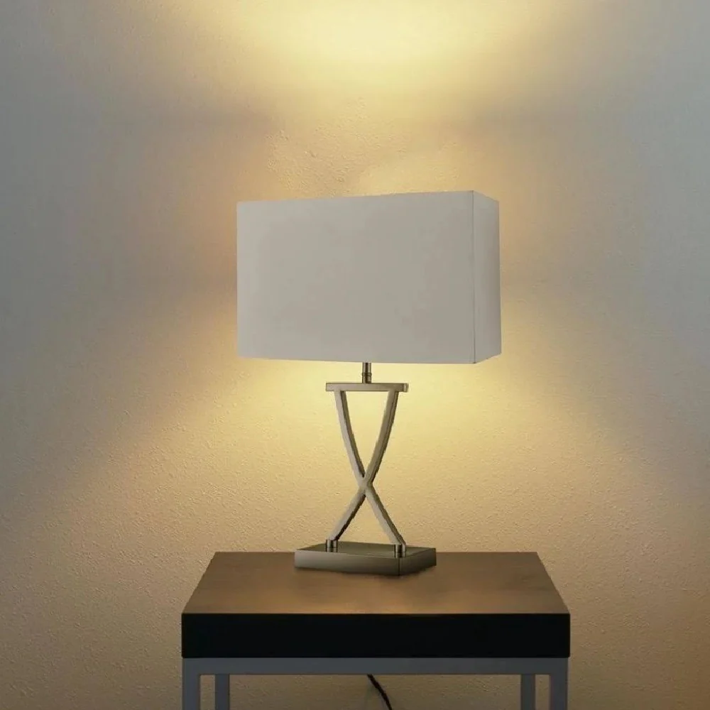 Antique Brass Modern Cross Stem Table Lamp with Rectangle White Shade 49cm - Image 3