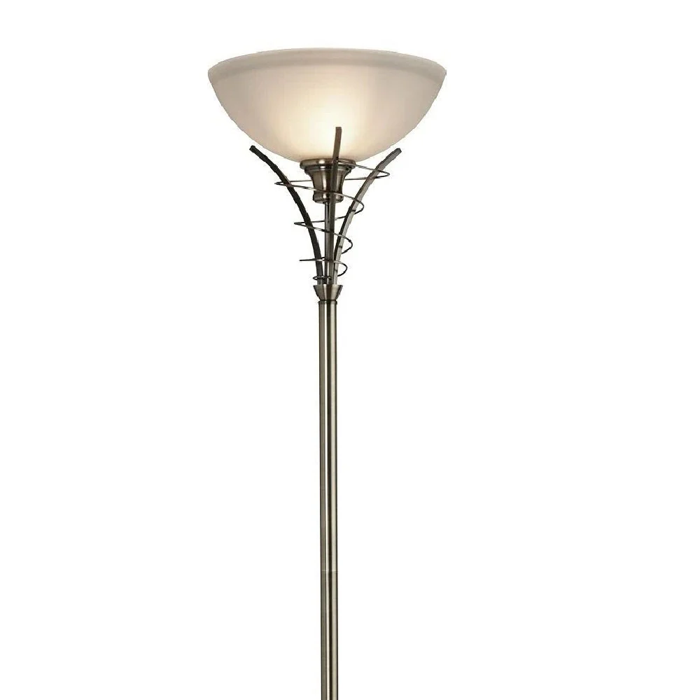 Antique Brass & Opal Acid Glass Vintage Uplighter Floor Lamp 178cm - Image 3