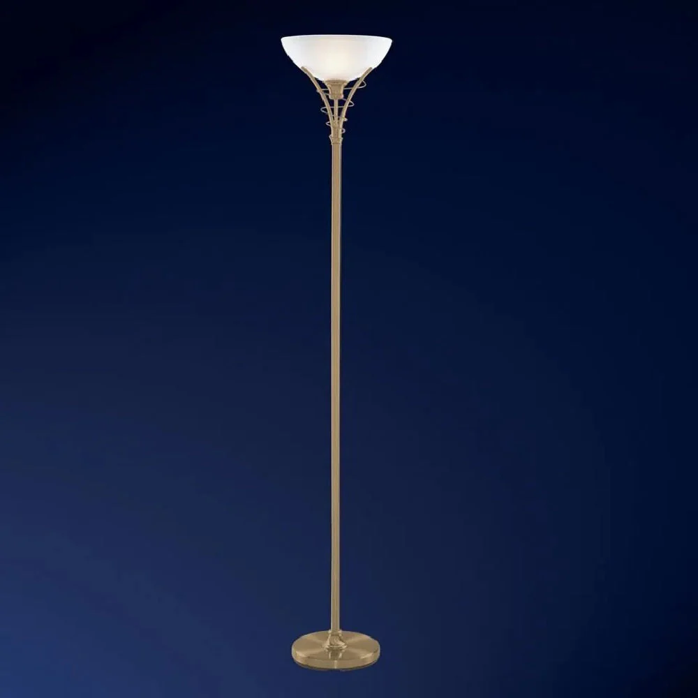 Antique Brass & Opal Acid Glass Vintage Uplighter Floor Lamp 178cm - Image 4