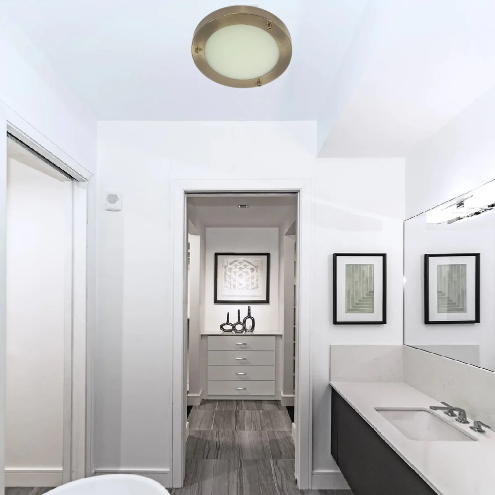 Antique Brass & Opal Glass Bathroom Modern Round Flush Light 19cm - Image 3