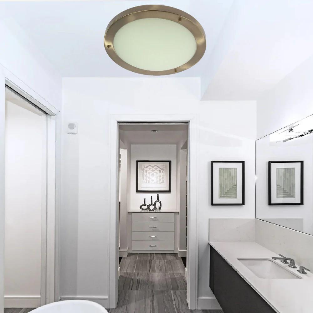 Antique Brass & Opal Glass Bathroom Modern Round Flush Light 31cm - Image 3