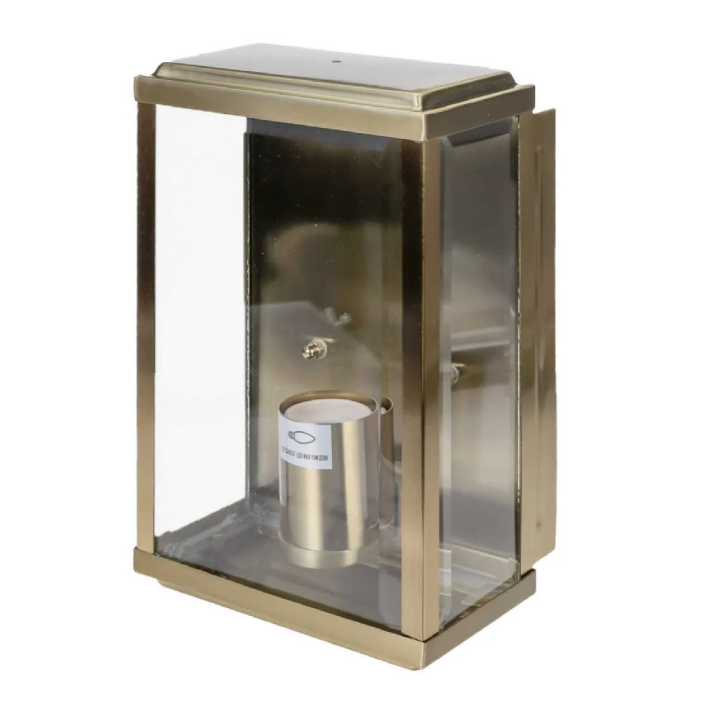 Antique Brass Outdoor Vintage Rectangle Flush Lantern Wall Light with Clear Glass IP44 - Image 3