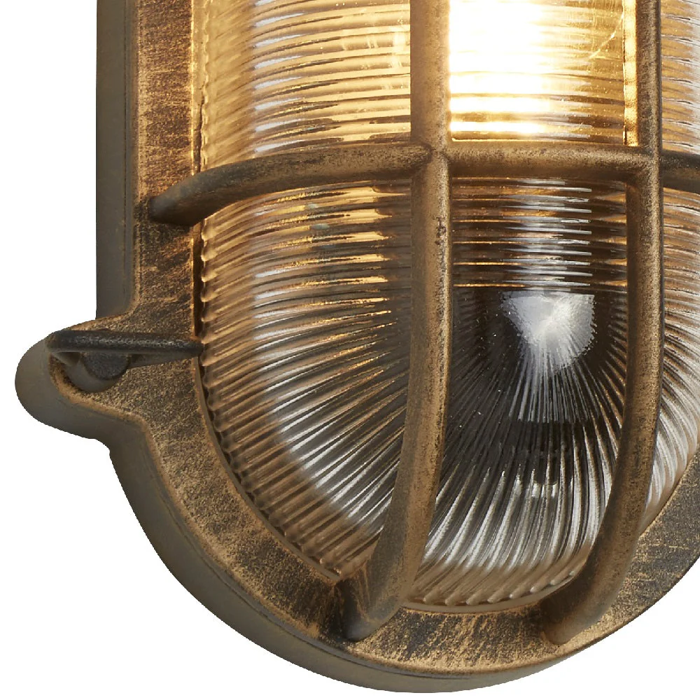 Antique Brass & Ribbed Glass Outdoor Vintage Oval Flush Bulkhead Wall Light 248mm - Image 4