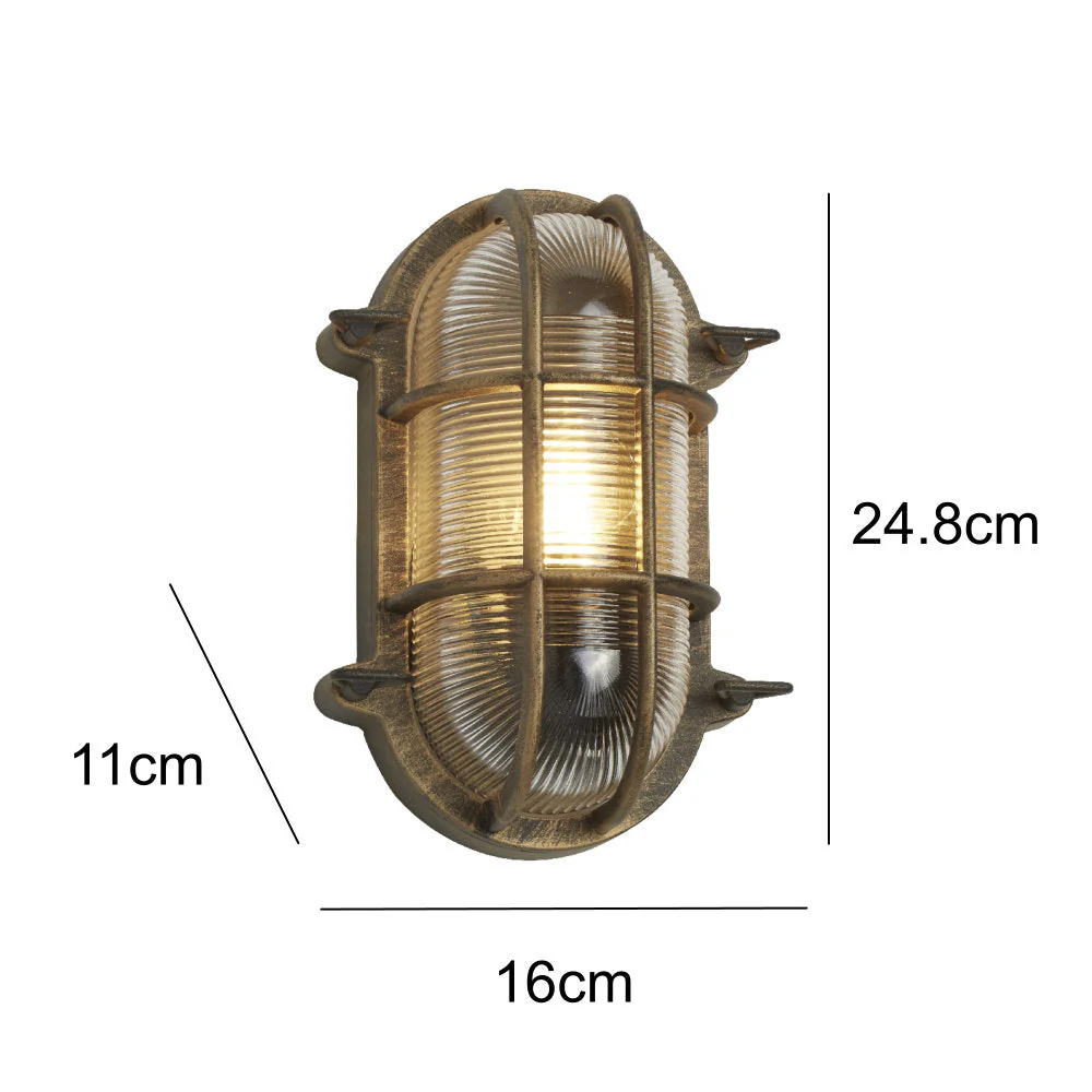 Antique Brass & Ribbed Glass Outdoor Vintage Oval Flush Bulkhead Wall Light 248mm - Image 5