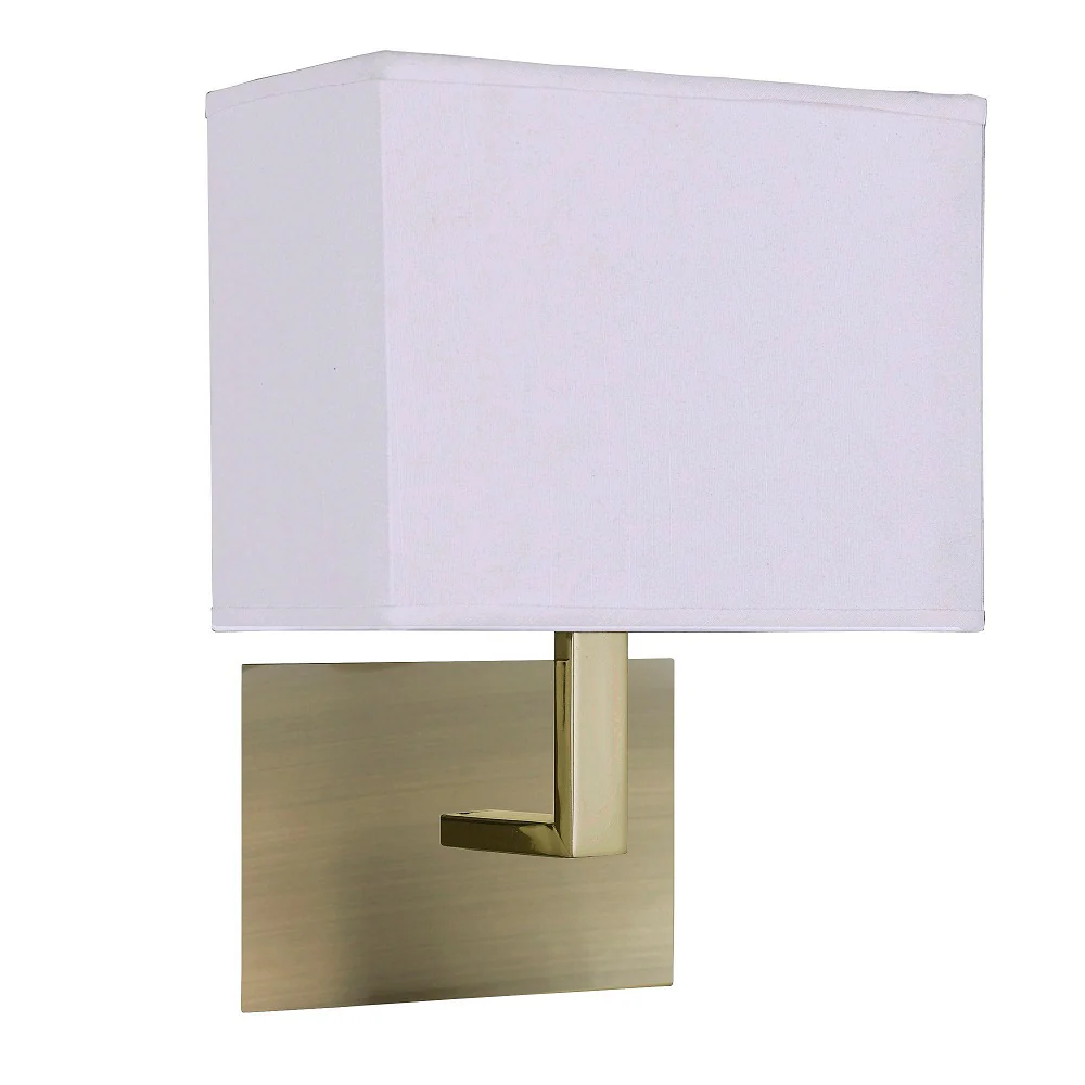 Antique Brass Square Backplate Wall Light with Rectangular White Shade - 260mm - Image 2